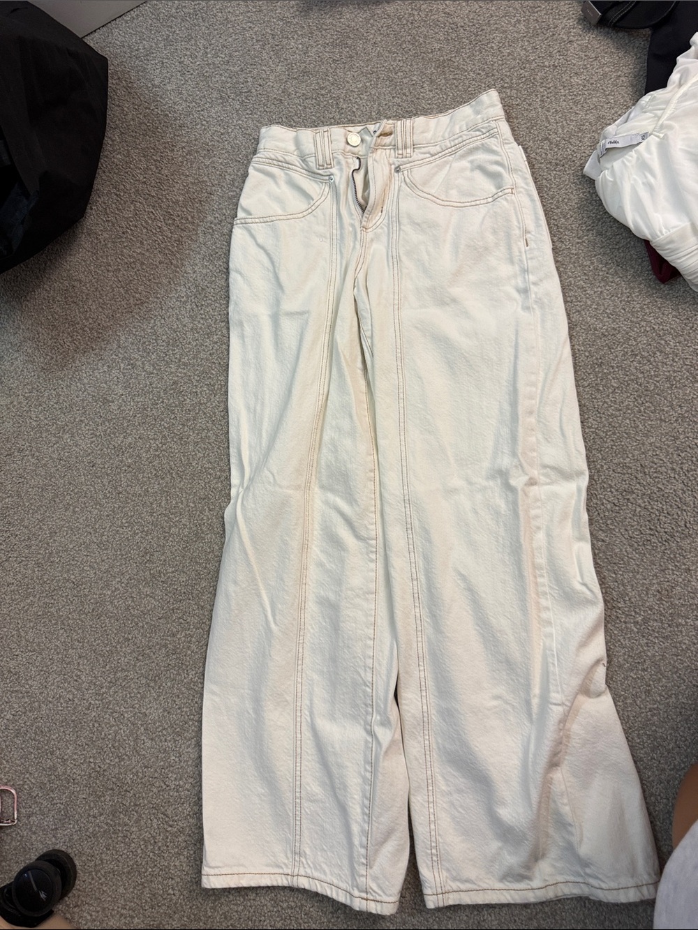 Garage Cream Wide-Leg Flare Jeans - Picture 1 of 4